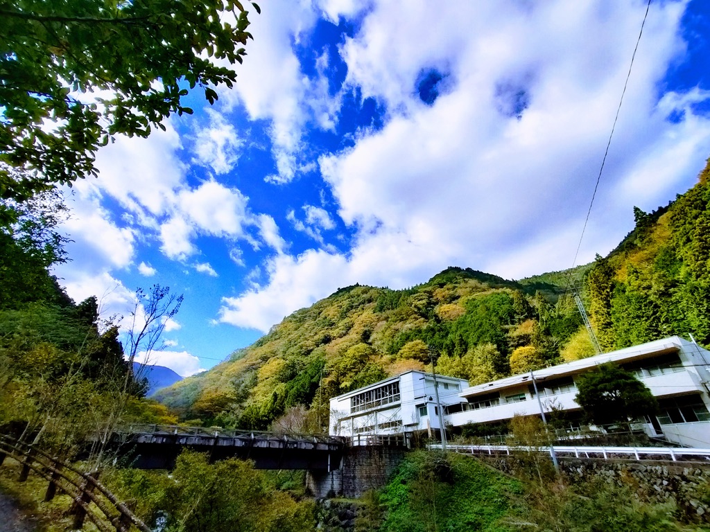 Shimonanosato in the valley surrounded by mountains